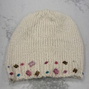 Cream Beanie with Colorful Gems